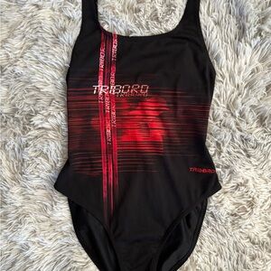 Tribord Women's Black and Red One Piece Swimsuit